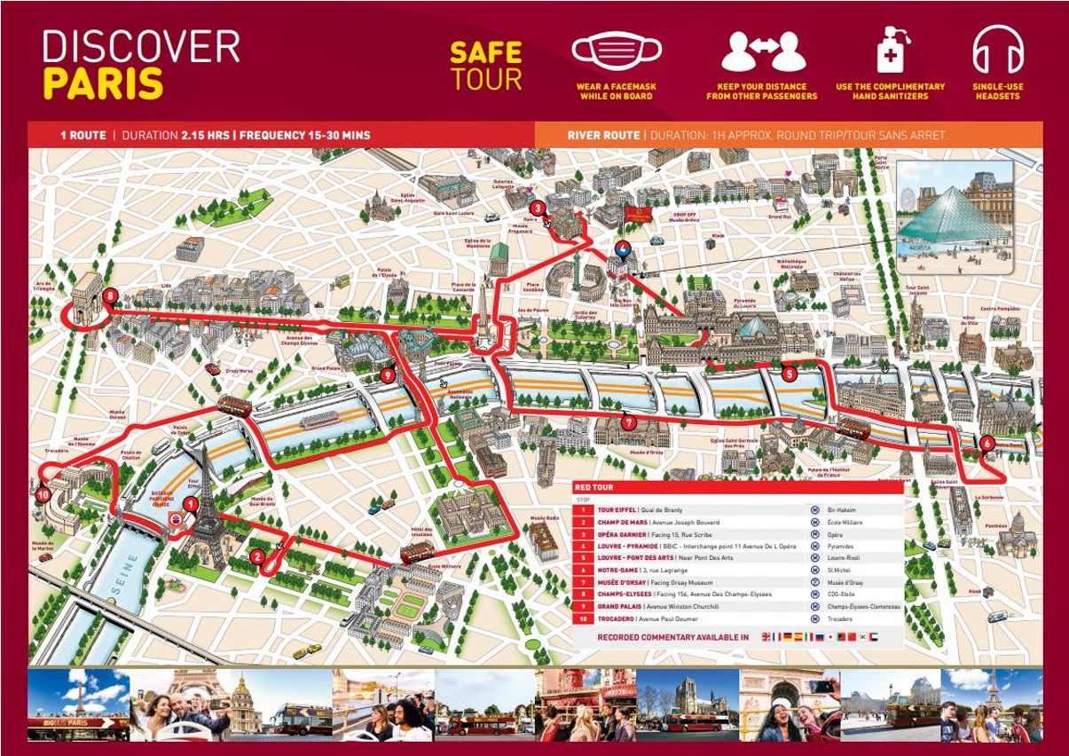 big red bus tour paris map